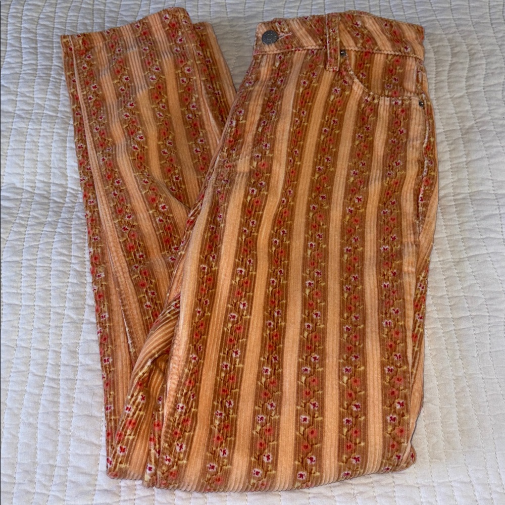 BDG Urban Outfitters Mom High Rise Corduroy Striped Floral Pants - Picture 3 of 9